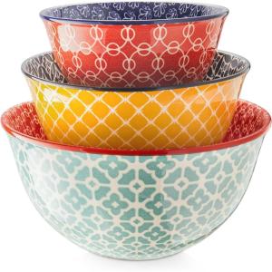 imageDOWAN Mixing Bowls Ceramic Mixing Bowls for Kitchen Colorful Vibrant Nesting Bowls for Cooking Baking Prepping Serving Salad Housewarming Gift Microwave Dishwasher Safe 3721 Qt Set of 3
