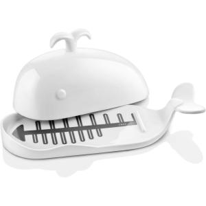 imageDOWAN Porcelain Butter Dish With Cutting Measuring Line Large Whale Butter Dish with Cover of Nonslip Design Ceramic Butter Dishes with Handle for EastWest Coast Butter WhiteWhite