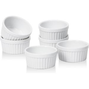 imageDOWAN Ramekins 4 oz Oven Safe for Creme Brulee Souffle Porcelain Custard Cups Ramiken for Baking Classic Style Ramekins Bowls Set of 6 WhiteWhite