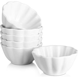 imageDOWAN Ramekins 6 oz Creme Brulee Ramekins oven safe FlowerShaped Porcelain Ramekin for Baking Pudding Souffle Dish Custard Cups Dipping Sauce Bowls Set of 6 WhiteWhite