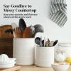 imageDOWAN 72 Extra Large Kitchen Utensil Holder  Farmhouse Utensil Holder for Countertop  Ceramic Utensil Crock with Protection Cork Mat  Kitchen Decor ampamp Housewarming Gift GreyWhite