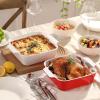 imageDOWAN 8x8 Baking dish Square Baking Pan Ceramic Casserole Dishes for Oven Cake Pan with Handle for Brownie Lasagna Casserole 2 Quart Home Gift Airy BlueRed