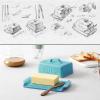imageDOWAN Butter Dish with Lid and Knife Butter Dish with Cutting Measurements and Humanized Knife Handle for East West Coast Butter Ceramic Butter Dish with Lid for Countertop Wedding Gifts TurquoiseBlue