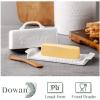 imageDOWAN Butter Dish with Lid and Knife Butter Dish with Cutting Measurements and Humanized Knife Handle for East West Coast Butter Ceramic Butter Dish with Lid for Countertop Wedding Gifts TurquoiseWhite