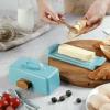imageDOWAN Butter Dish with Lid and Knife Butter Dish with Cutting Measurements and Humanized Knife Handle for East West Coast Butter Ceramic Butter Dish with Lid for Countertop Wedding Gifts TurquoiseBlue