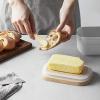 imageDOWAN Ceramic Butter Dish Extra Large Butter Keeper for Countertop or Fridge Airtight Butter Container with Wooden Lid Farmhouse Kitchen Decor and Accessories Freezer Safe WhiteWhite