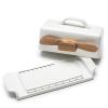imageDOWAN Butter Dish with Lid and Knife Butter Dish with Cutting Measurements and Humanized Knife Handle for East West Coast Butter Ceramic Butter Dish with Lid for Countertop Wedding Gifts TurquoiseWhite
