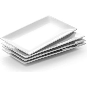 imageDOWAN 145quot Rectangular Plates Set of 4  Long Serving Trays for Sushi Pasta Chips Appetizer Cake  White Ceramic Rectangle Platter for Party Restaurant Banquet  Dishwasher ampamp Oven Safe12Inches