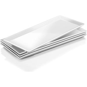 imageDOWAN 145quot Rectangular Plates Set of 4  Long Serving Trays for Sushi Pasta Chips Appetizer Cake  White Ceramic Rectangle Platter for Party Restaurant Banquet  Dishwasher ampamp Oven Safe145 Inches