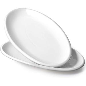 imageDOWAN 14quot White Serving Platters for Entertaining Oval Serving Plates Party Serving Trays and Platters Oven Safe Porcelain Dinner Serving Tray Serving Dishes for Meat Set of 214 in  8 in