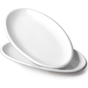 imageDOWAN 14quot White Serving Platters for Entertaining Oval Serving Plates Party Serving Trays and Platters Oven Safe Porcelain Dinner Serving Tray Serving Dishes for Meat Set of 216 in x 87 in