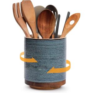 imageDOWAN 360 Rotating Extra Large Cooking Utensil Holder 76quot Kitchen Utensil Holder for Countertop Utensil Crock for Farmhouse Kitchen Decor Ceramic Stable Utensil Caddy WhiteBlue