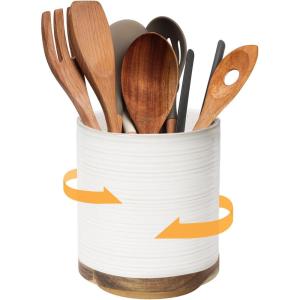 imageDOWAN 360 Rotating Extra Large Cooking Utensil Holder 76quot Kitchen Utensil Holder for Countertop Utensil Crock for Farmhouse Kitchen Decor Ceramic Stable Utensil Caddy WhiteWhite