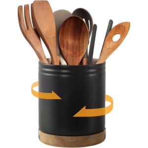 imageDOWAN 360 Rotating Extra Large Cooking Utensil Holder 76quot Kitchen Utensil Holder for Countertop Utensil Crock for Farmhouse Kitchen Decor Ceramic Stable Utensil Caddy WhiteMatte Black