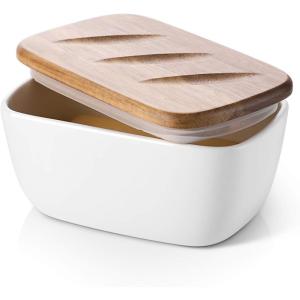 imageDOWAN 65quot Large Butter Dish  Ceramic Butter Dish with Lid for Countertop  White Butter Keeper Holds Up to 3 Sticks  Butter Holder and Container with HighQuality Silicone SealingWhite