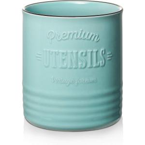 imageDOWAN 72 Extra Large Kitchen Utensil Holder  Farmhouse Utensil Holder for Countertop  Ceramic Utensil Crock with Protection Cork Mat  Kitchen Decor ampamp Housewarming Gift GreyTurquoise