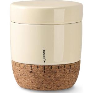 imageDOWAN Butter Crock Butter Dish With Lid For Countertop Butter Keeper with Cork Bottom and Time Record Line Ceramic French Butter Crock with Waterline for Spreadable Butter Home Decor Gift Beige