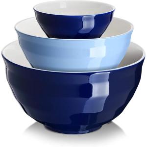 imageDOWAN Mixing bowls 425205 Qt Ceramic Mixing Bowls for Kitchen Large Salad Serving Bowls Nesting Mixing Bowls Set Microwave Safe BlueBlue