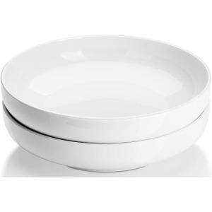 imageDOWAN Pasta Bowls 65 oz Large Salad Bowls Set of 2 10 Serving Bowls for Wedding Ceramic Shallow Bowl Plates Serving Dishes for Entertaining Microwave Dishwasher SafeWhite