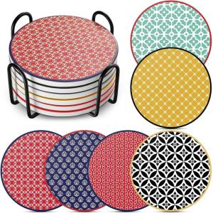 imageDOWAN Ceramic Drink Coasters Set of 6 Colorful 4quot Coasters for Coffee Table Funny ampamp Absorbent with Cork Base Home Decor GiftVibrant Colors
